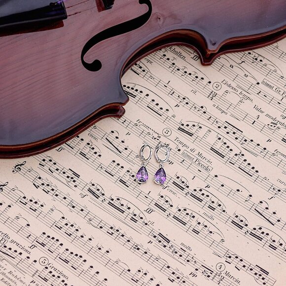 🆕 Women Purple Azuria Dange Teardrop Earrings 18K Zirconia Crystals Jewelry Set - Picture 4 of 5